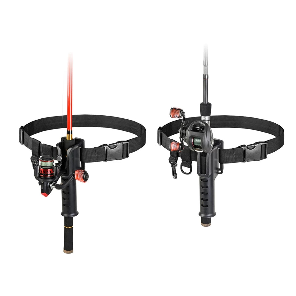 Hands-free fishing rod belt holder, adjustable size, perfect for anglers on the go.