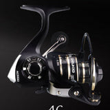 Fishing reel with 'Crazy' branding on a black background