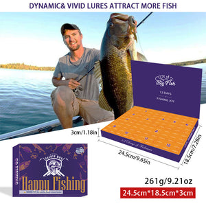 Fishing lure packaging with a man holding a large fish and product details.