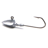 Metallic fishing lure with a hook on a white background