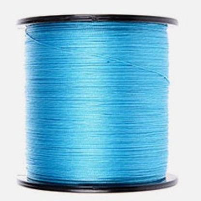 Spool of blue thread on a white background