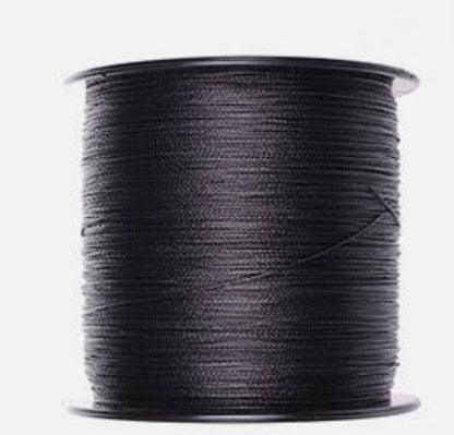 Spool of black thread on a white background