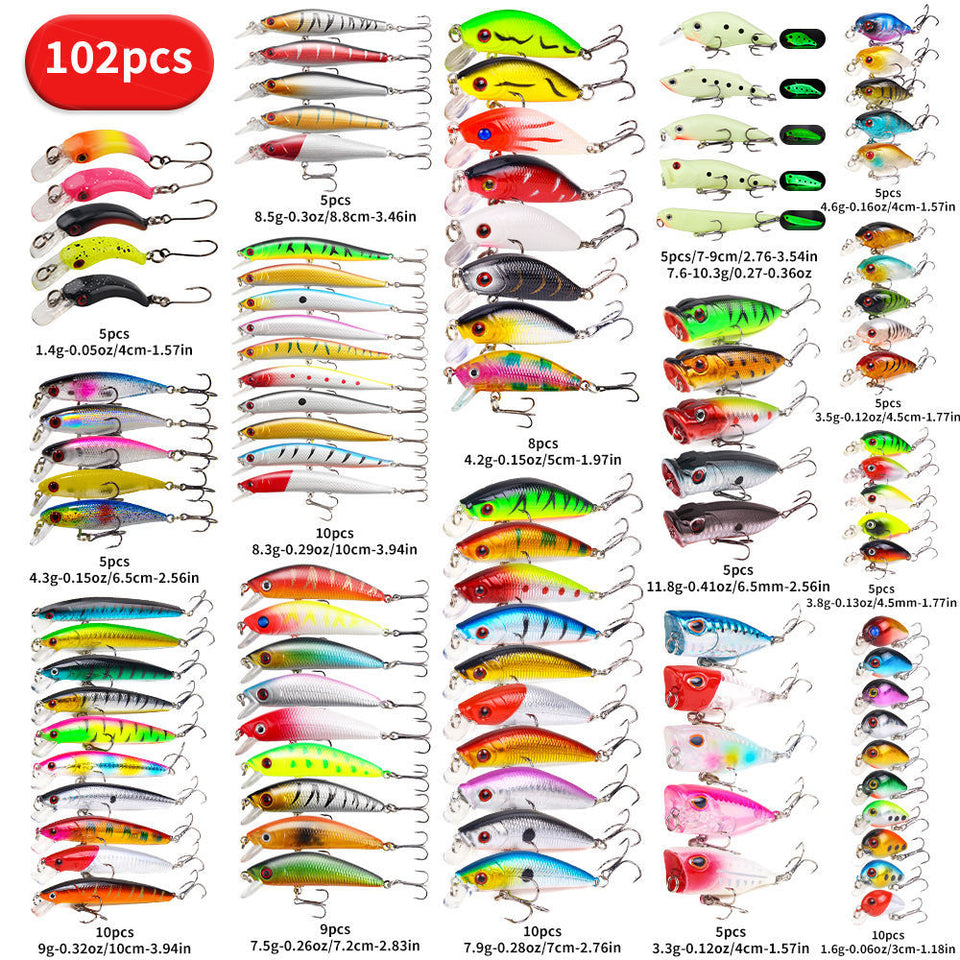 fishing lure kit 22pcs 58pcs 102pcs