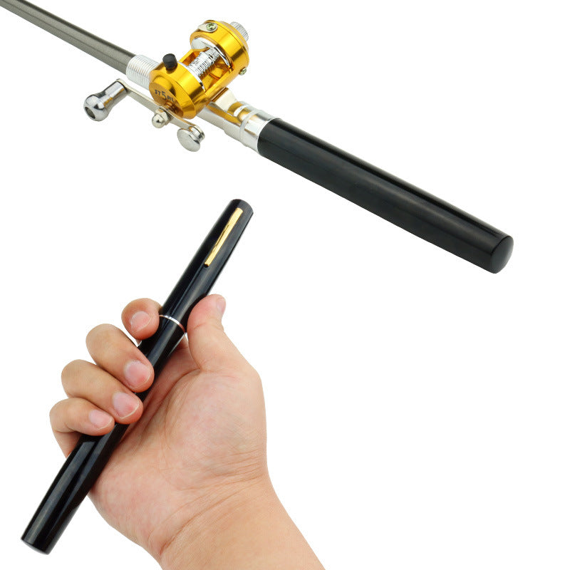 Fishing rod with reel held by a hand on a white background