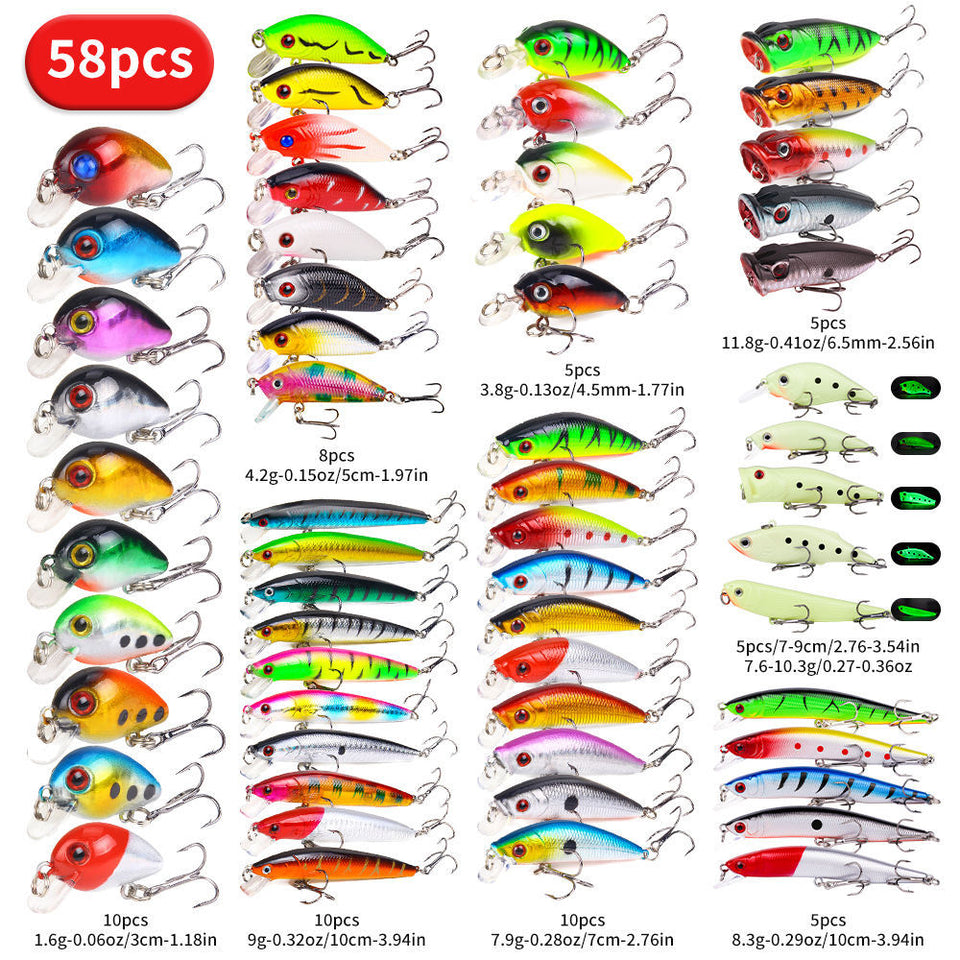 fishing lure kit 22pcs 58pcs 102pcs