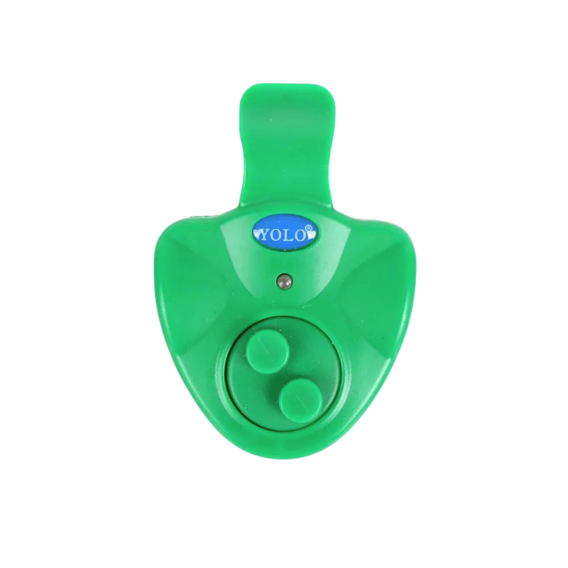 Green electronic device with a YOLO logo on a white background