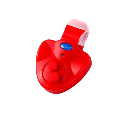 Red electronic device with a visible brand logo on a white background