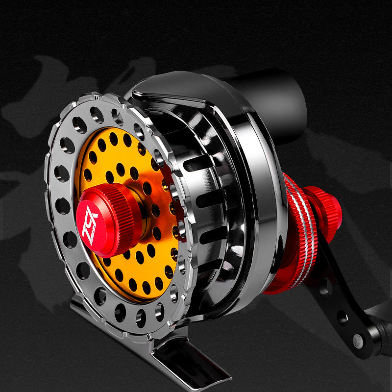 All-metal fly fishing reel with vented design, durable and lightweight