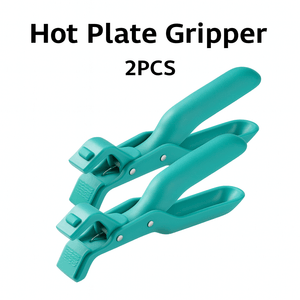 Turquoise hot plate gripper with text 'Hot Plate Gripper 2PCS' on a white background