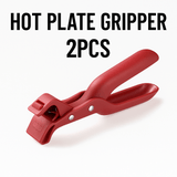 Red hot plate gripper with text 'HOT PLATE GRIPPER 2PCS' on a white background