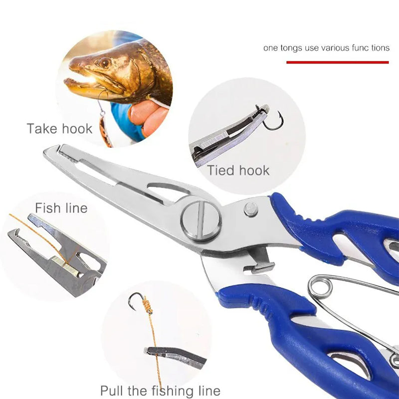 Ergonomic fishing pliers with built-in cutter and crimper for efficient fishing