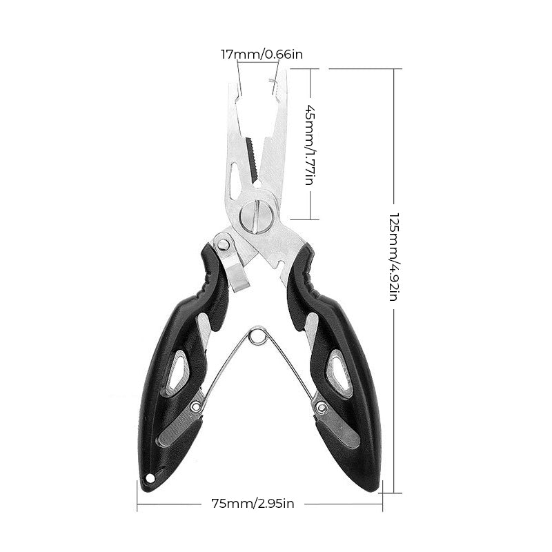 Multifunctional fishing tool with integrated line cutter and split ring opener