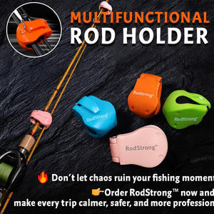 RodStrong elastic rod holder clip securing multiple fishing rods