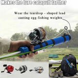 Fishing rod with built-in catapult launcher for long-distance throws