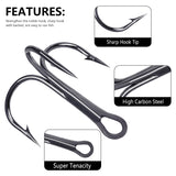 Variety of treble hook sizes ranging from 2# to 14# in a compact box.