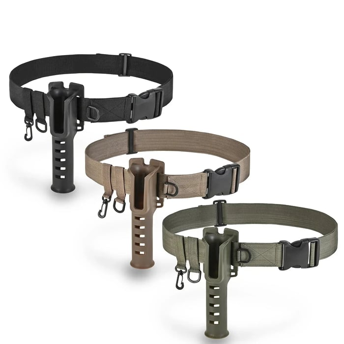 Versatile waist-mounted fishing rod holder, keeps rods secure and accessible for smooth fishing