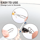 Instructions on how to change a lure, with close-up illustrations and text 'EASY TO USE Change Lure in Seconds'.