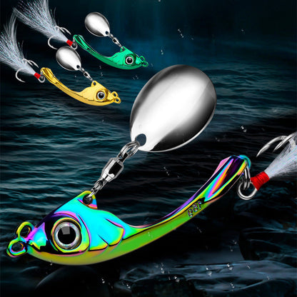 Colorful fishing lures with a spoon design on a dark water background