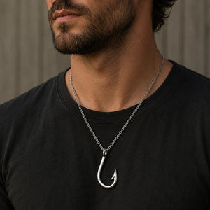 Silver Fish Hook Pendant Necklace
