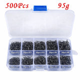 Assorted Barbed Fishing Hooks Set — Sizes 3# to 12#