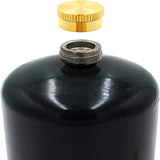 Black cylindrical container with a gold cap on a white background
