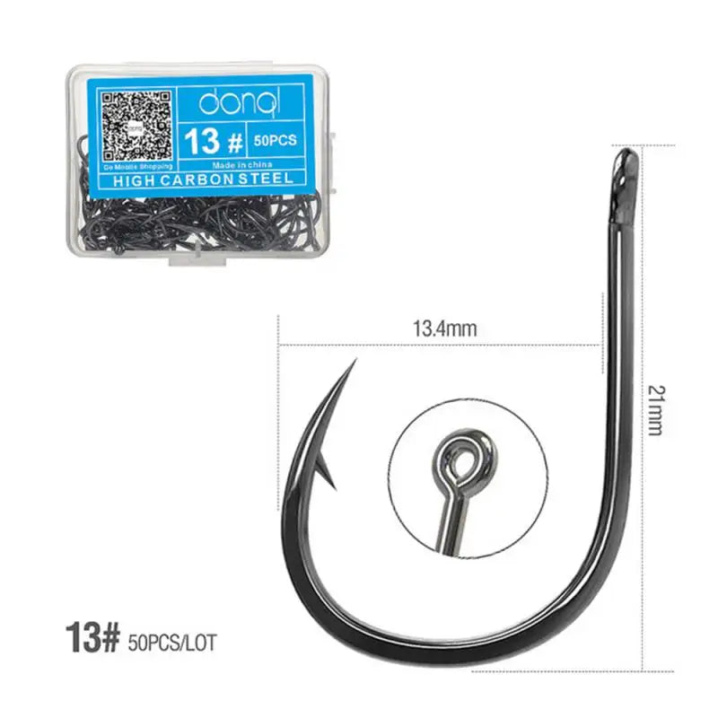 50pcs High Carbon Steel Fishing Hooks with Barbed Circle Design