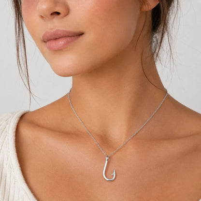 Silver Fish Hook Pendant Necklace