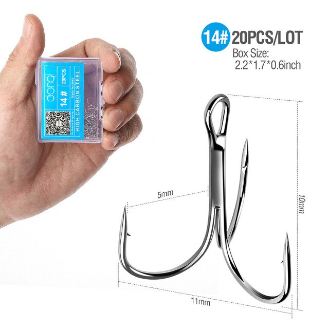 20pcs treble hooks set for anglers, ideal for catching different fish species.