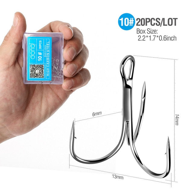20pcs treble hooks with sharp tips for precise hook-setting.