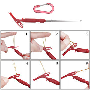 Multi-tool for anglers, showcasing the loop tyer and hook remover functionalities