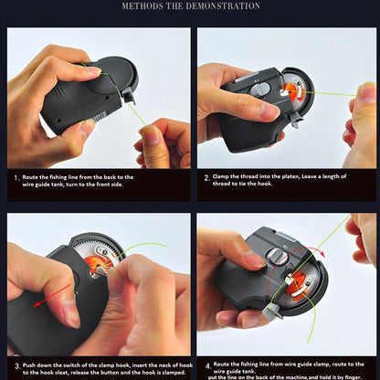 "Fishing Hook Line Tying Tool - Automatic device for fast and secure hook setups on fishing lines.