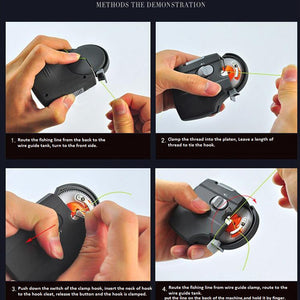 "Fishing Hook Line Tying Tool - Automatic device for fast and secure hook setups on fishing lines.