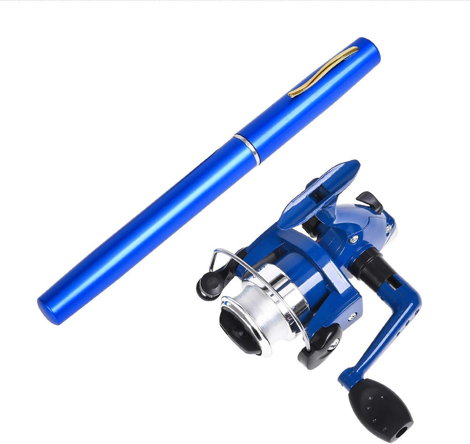 Portable Telescopic Drum Pen Rod laid out with fishing tools on a table.