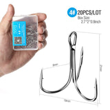 Treble fishing hooks with excellent corrosion resistance.